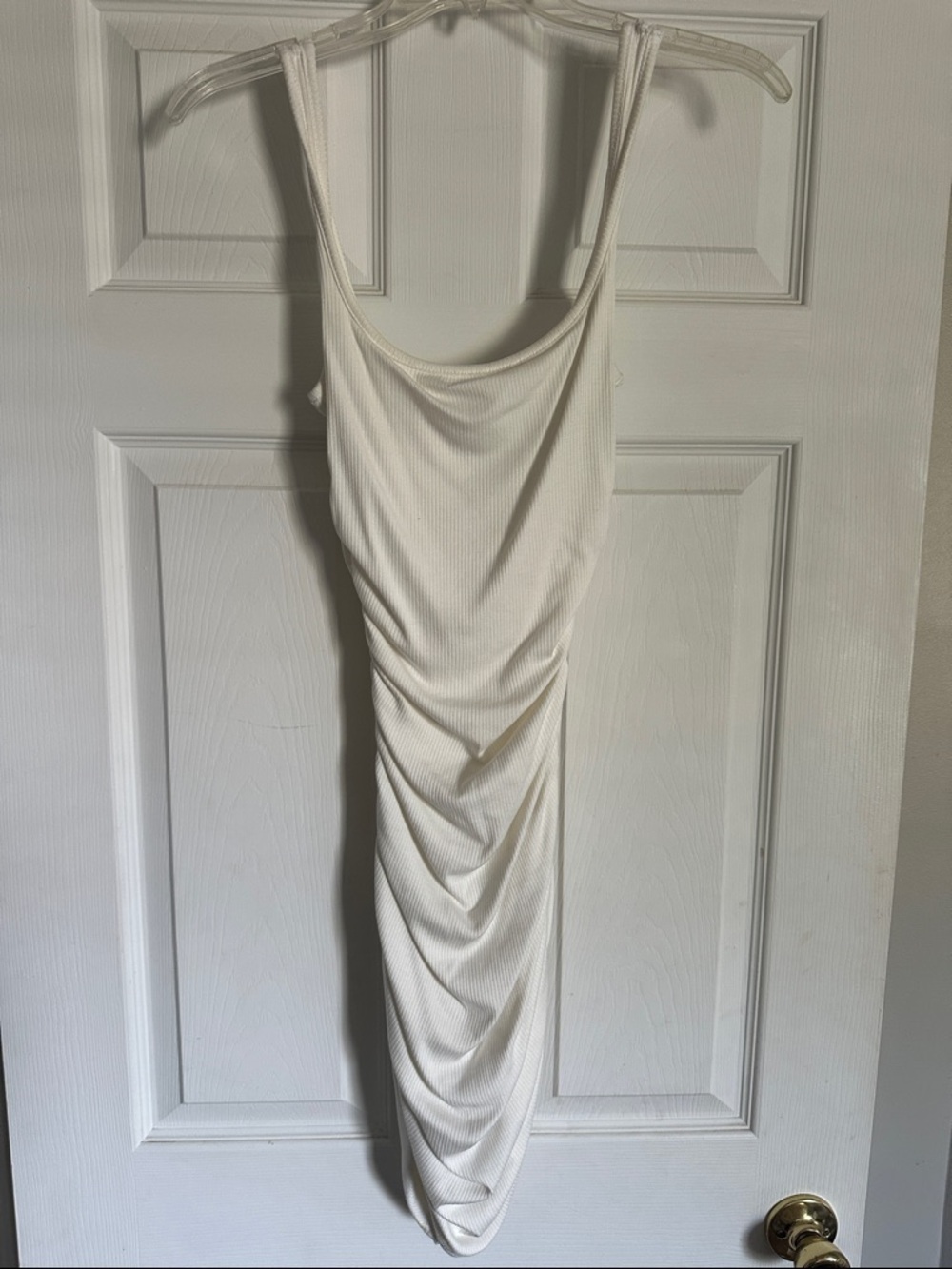 Sleeveless Ruched Midi Dress in White